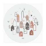 Pyöreä lasten Scandi town matto valkoinen